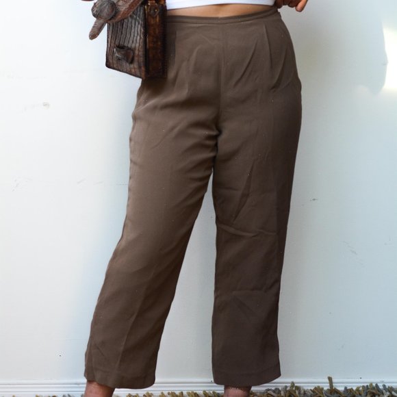 Brown Silk High Waisted Pants - Picture 1 of 4